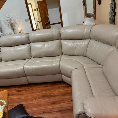 Sale Photo Thumbnail #25: Ivory sectional sofa with plugs on both ends for chargers