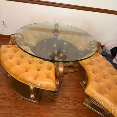Sale Photo Thumbnail #17: Beautiful conversation, piece, coffee table with four matching stools
6” glass