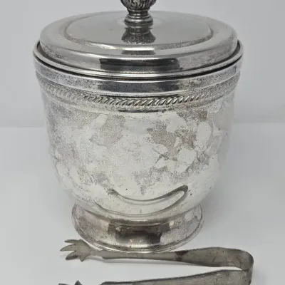 Vintage Silverplated Lidded Ice Bucket With Pyrex Glass Bowl W. MD Field Day Trophy