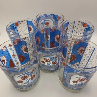 Vtg. MCM Imari/ Chinoiserie Patterned Lowball Rocks Glasses By Tastesetter. Set Of 6
