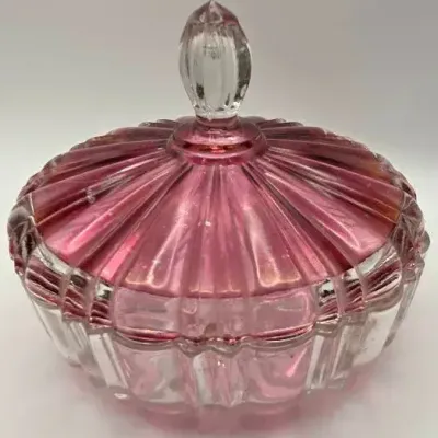 Vtg. Anchor Hocking "Old Cafe" Cranberry And Clear Glass Candy Dish Circa 1930s-1940s