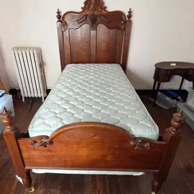 Carved Wooden Bedframe Including, Headboard, Footboard And Siderails