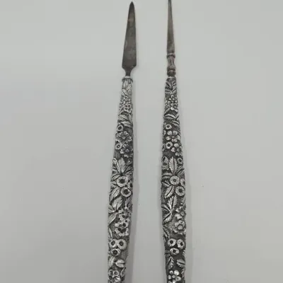 Antique Victorian/ Art Nouveau Period Sterling Silver Nail File And Button Hook