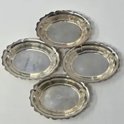 Antique Sterling Silver Hermann Behrnd German Scalloped Coasters / Dishes - Set of 4 Approx. 74.3g