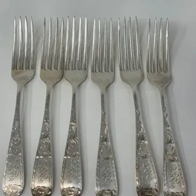 Antique Sterling Silver Forks Old Maryland Pattern S. Kirk & Son / Kirk Stieff Set Of 6 Approx. 327g