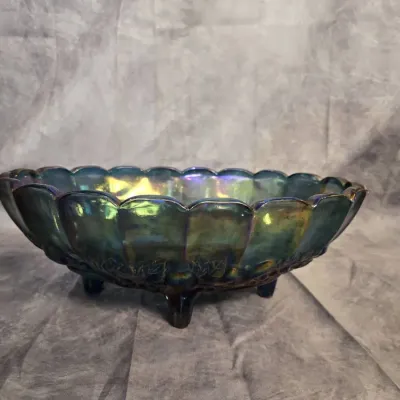Indiana Glass Harvest Grape Blue Carnival Dish