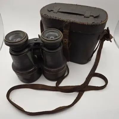 Antique 1900's French LeMaire Leather Field Glasses / Binoculars With Leather Case And Strap