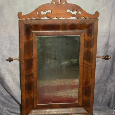 Antique Wooden Mirror With Scrolled Top