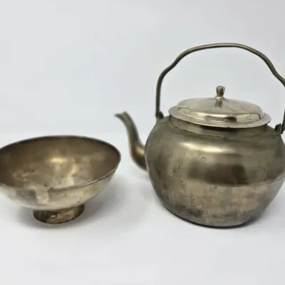 Vintage Korean Brass Teapot And A Brass Bowl