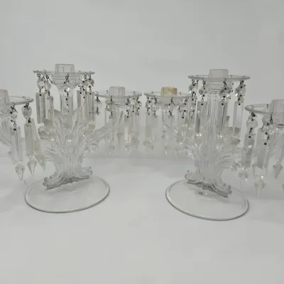 Vintage Fostoria Baroque Clear Pressed Glass 3 Light Candelabra