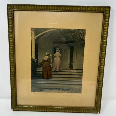 "Callers At The Squivés" By Wallace Nutting Antique Frame Hand-Colored Photographic Print