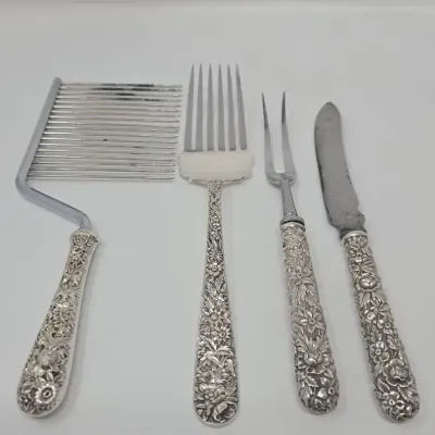 Antique Sterling Silver Serving Pieces S. Kirk & Son Repousse Pattern Approx. 434.8g