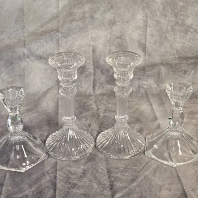 Set Of 4 Glass Candlestick Holders