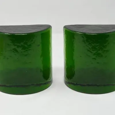 Blenko Emerald Green Glass Half Moon Bookends Pair