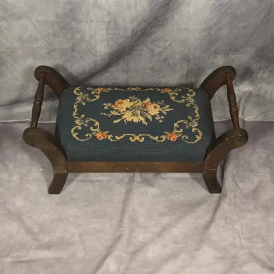 Paragon Floral Pattern Needlepoint Footstool With Scroll Handles