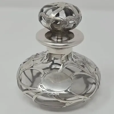 Antique Art Nouveau .999 Silver Ornate Overlay Perfume Bottle C1890's 2 Of 2