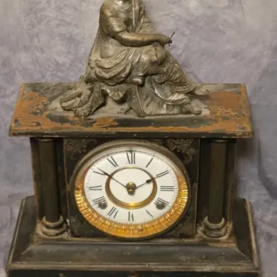 Antique Cast Metal Mantel Clock