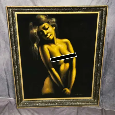 Original Art Signed Figure Painting On Black Velvet
