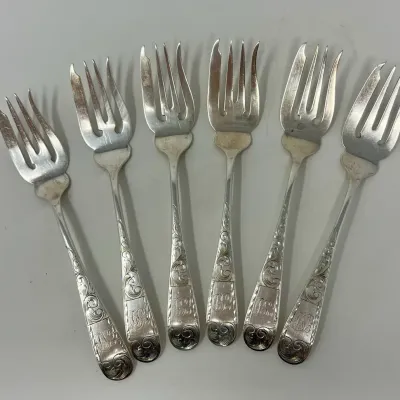 Antique Sterling Silver Late Victorian + Art Nouveau Period Fish/Pastry/Pie Forks Dominick & Haff 