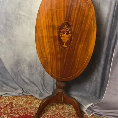 Oval Mahogany Inlay Tilt-top Tea Table With Tripod Claw Foot Base