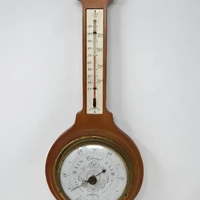 Vtg. Wooden Banjo Style Weather Station Barometer, Thermometer,  Hygrometer By Swift Instruments Inc
