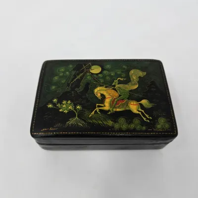 Vintage Kholuy Russian Hand Painted Lacquer Trinket Box "Don Quixote"