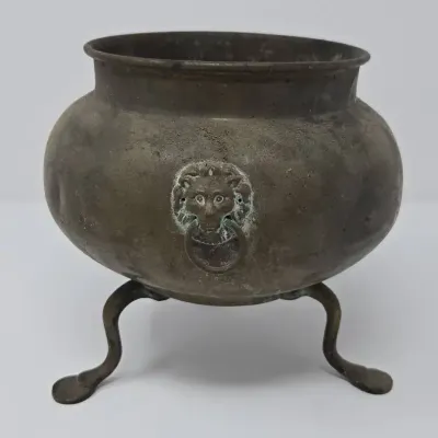 Vintage Brass Lion Head Footed Bowl
