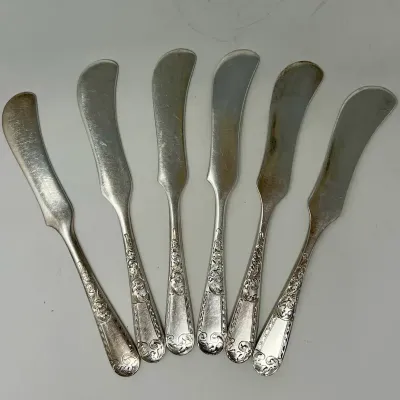 Antique Sterling Silver Flat Handle Master Butter Knives S. Kirk & Son Old Maryland Pattern