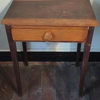 Antique Wooden 1- Drawer Side Table With Tapered Legs