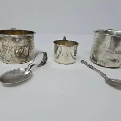 Antique Sterling Silver 3 Cups And 1 Spoon Appx. 185.1g