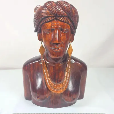 Sale Photo Thumbnail #28: Carved Wooden Tribal Woman Bust Igorot Philippines 20th Century 14"×10"