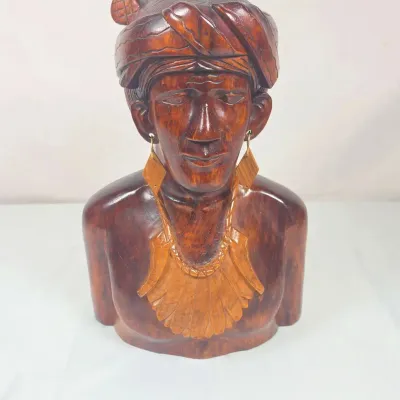Sale Photo Thumbnail #27: Carved Wooden Tribal Man Bust Igorot Philippines 20th Century 14"×10"