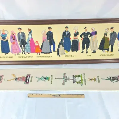 Sale Photo Thumbnail #32: Cross-stitch Dutch Families & Family Windmills 48" Long 50" Long