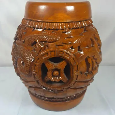 Sale Photo Thumbnail #25: Javanese Carved WOOD Dragon Garden Stool 17"× 16"