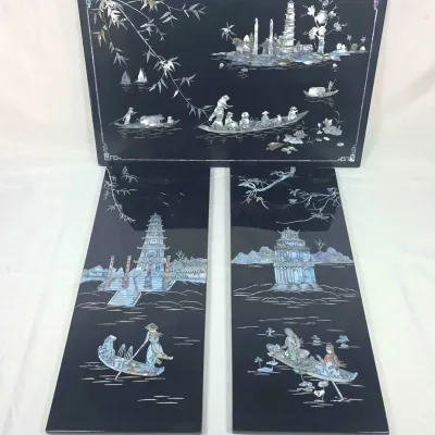 Sale Photo Thumbnail #34: Vietnamese Black Laquer Panels with Mother of Pearl & Shell Inlay