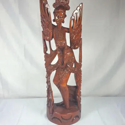 Sale Photo Thumbnail #30: Carved Wood Quan Yin Goddess of Mercy Statue w/fans  29"×9.5"