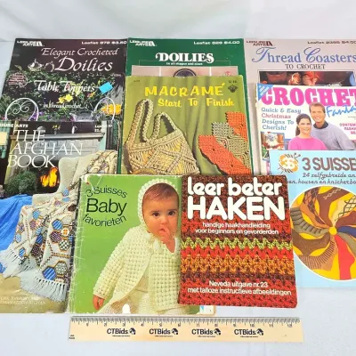 Sale Photo Thumbnail #39: Vintage Crochet, Macrame, And Needlework Pattern Books 