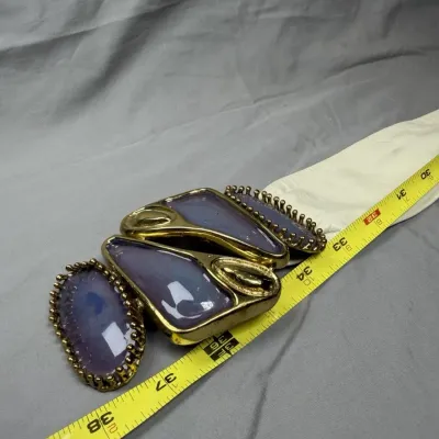 Vintage Cream Belt with Gold & Purple Abstract Buckle