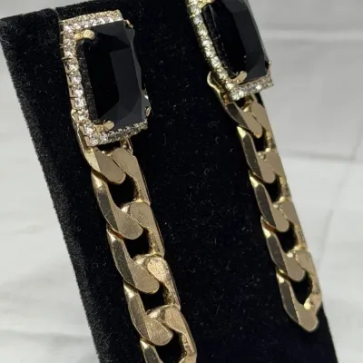 NATASHA GOLDTONE & CRYSTAL DROP LINK STATEMENT EARRINGS