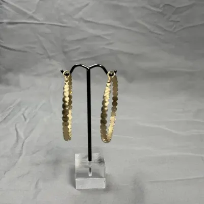 Gold Toned Textured Gold Hoop Earrings 3 Inches