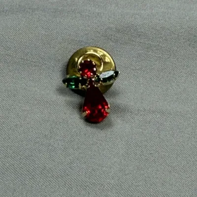 Vintage red and green rhinestone angel halo tie tack push pin
