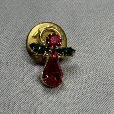 Vintage red and green rhinestone angel halo tie tack push pin