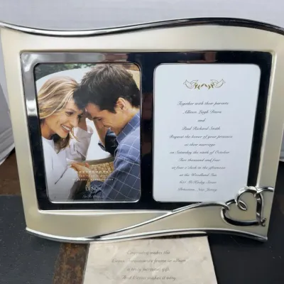 Vintage Lenox Forevermore Dual Photo Frame Cream Silver Hearts