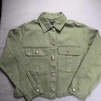 Zara denim jacket in olive green blends utility-inspired design
