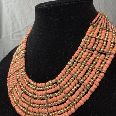 Vintage multi-strand beaded necklace is a bold statement piece