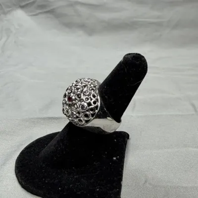 Silver Tone Dome Ring Multi-Color Stones Size 7