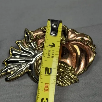Vintage Fall Harvest Brooch Pin Multi-Color Metal Pumpkin Leaf Corn