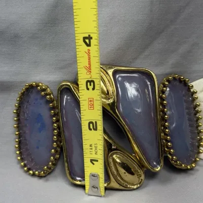 Vintage Cream Belt with Gold & Purple Abstract Buckle