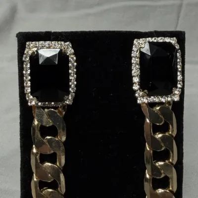 NATASHA GOLDTONE & CRYSTAL DROP LINK STATEMENT EARRINGS