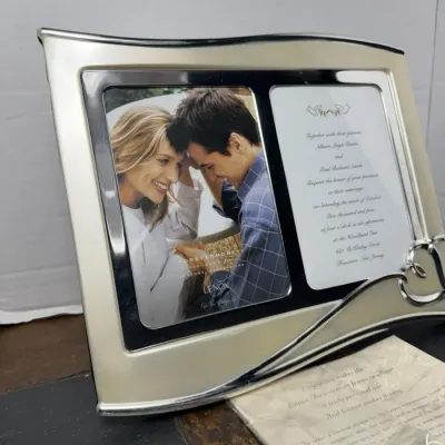 Vintage Lenox Forevermore Dual Photo Frame Cream Silver Hearts